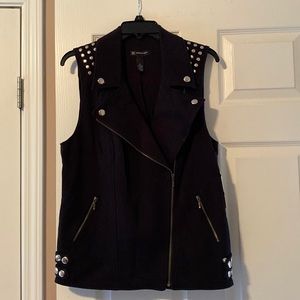 Black biker style vest with silver stud trim